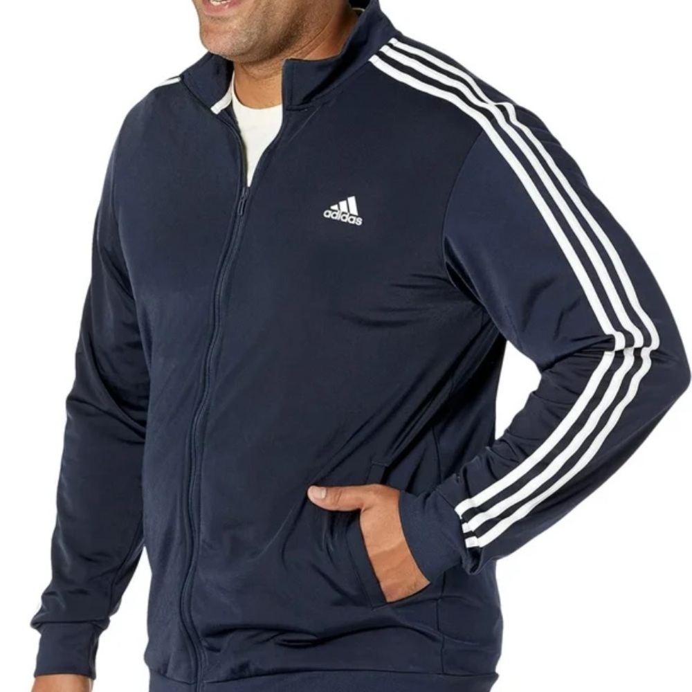Adidas Men's Dark Blue Big Essentials WarmUp 3-Stripes Track Top